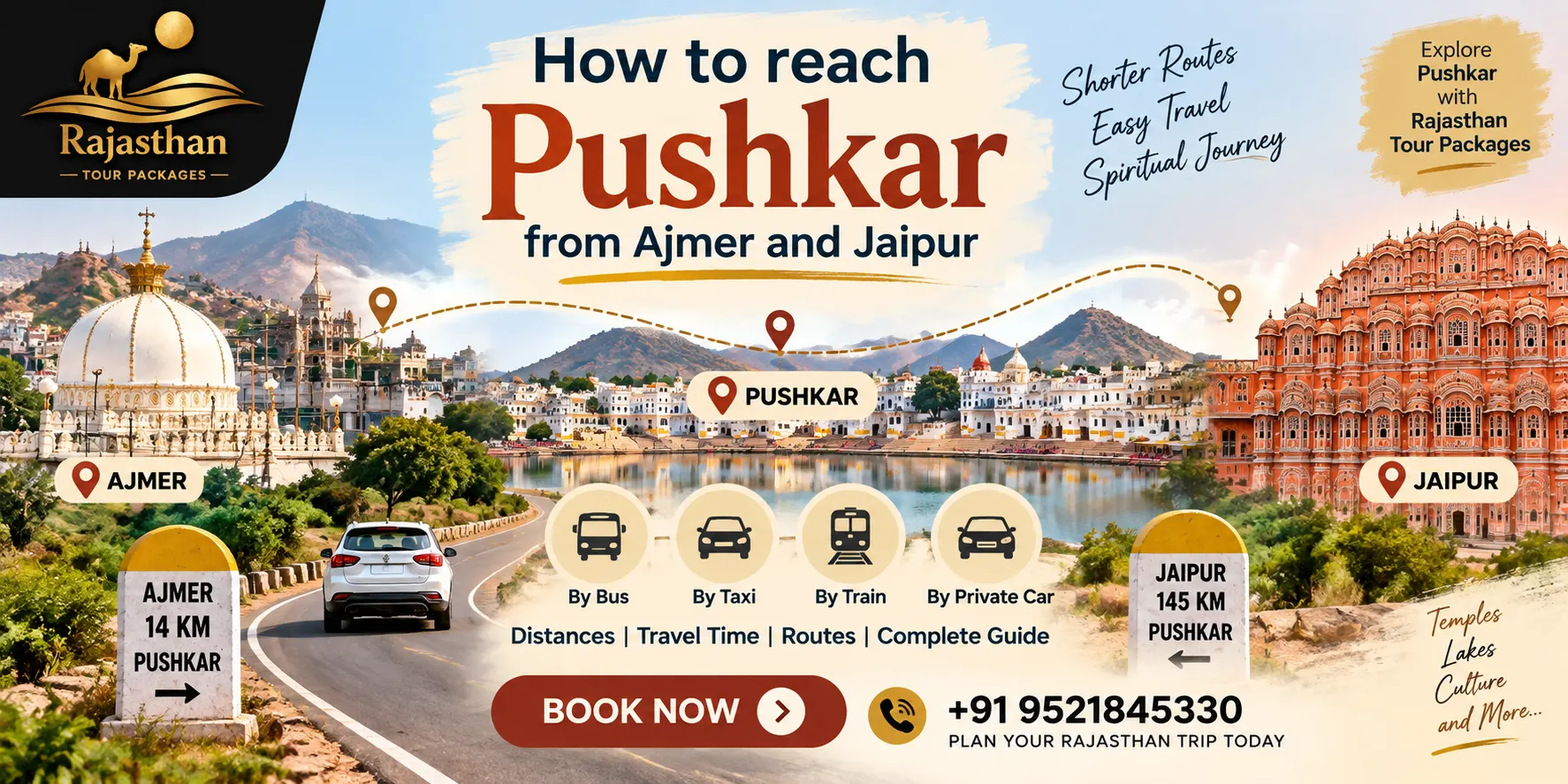 How to reach Pushkar from Ajmer and Jaipur by road, bus, taxi and train