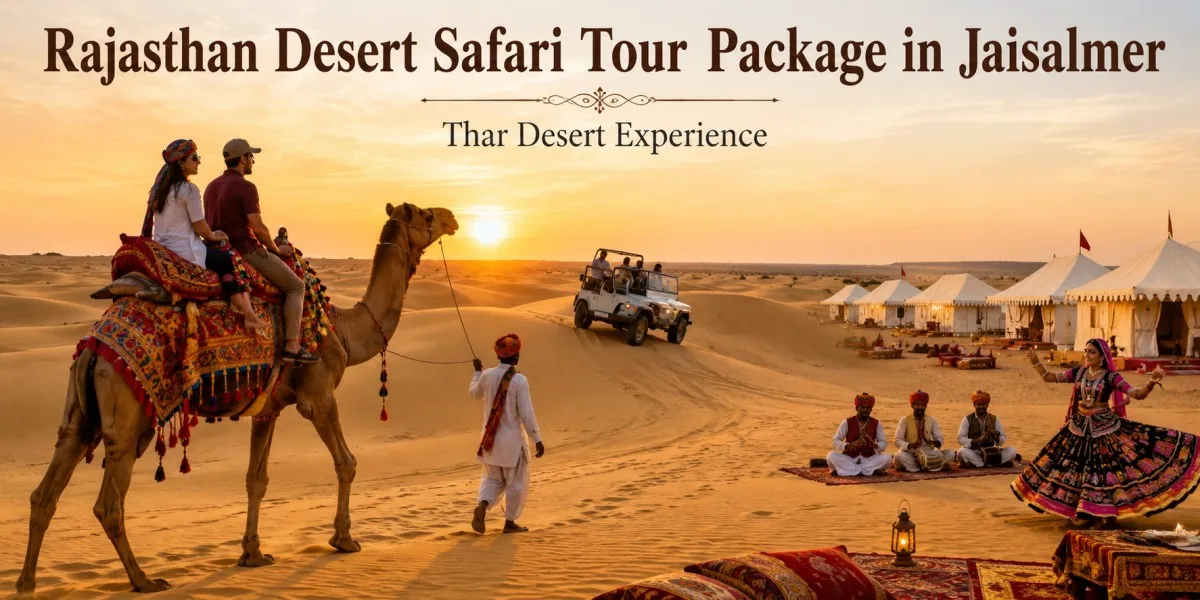 Jaisalmer desert safari at Sam Sand Dunes with camel rides, sunset views, desert camping and Rajasthani cultural activities